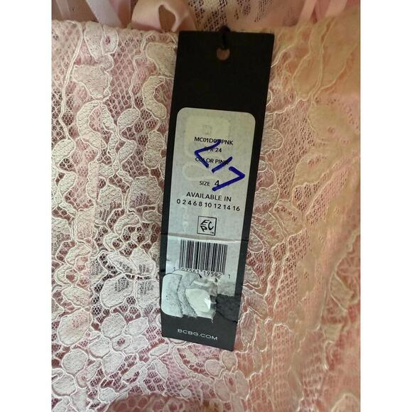 New BCBG Women's Pink Lace Mesh Midi Dress with Built in Bodysuit, size 4 - Picture 7 of 7